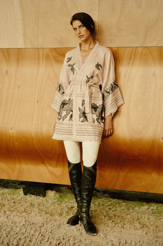 Animal realm short Kimono in Powder Pink My Sleeping Gypsy