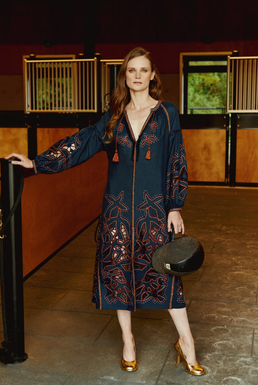 Flying Home midi Dress in Navy Blue My Sleeping Gypsy