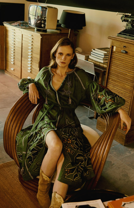 Flying Home midi Dress in Green My Sleeping Gypsy
