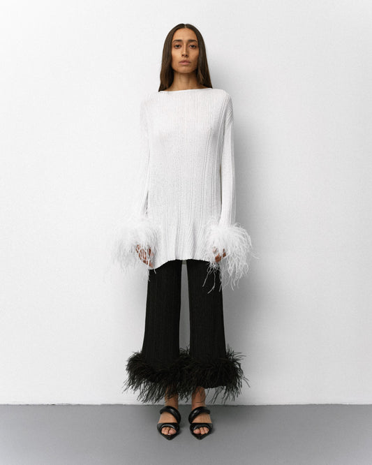 LIGHTWEIGHT VISCOSE TROUSERS WITH FEATHER T.MOSCA