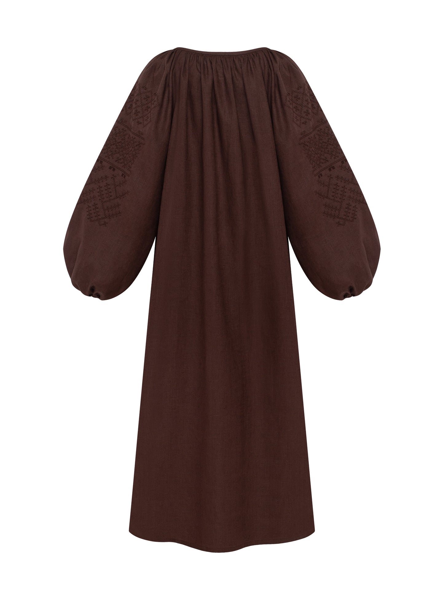 Brown embroidered dress Velina ETNODIM