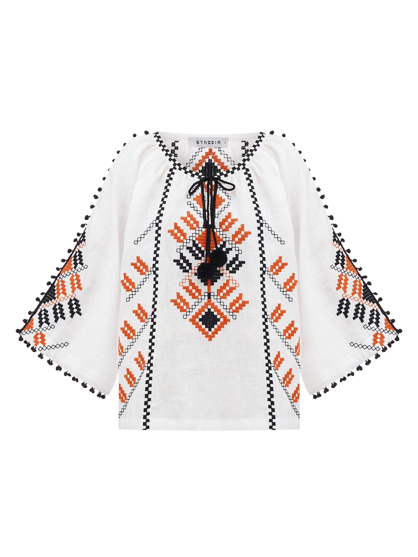 Embroidered shirt in boho style with white linen Bee ETNODIM