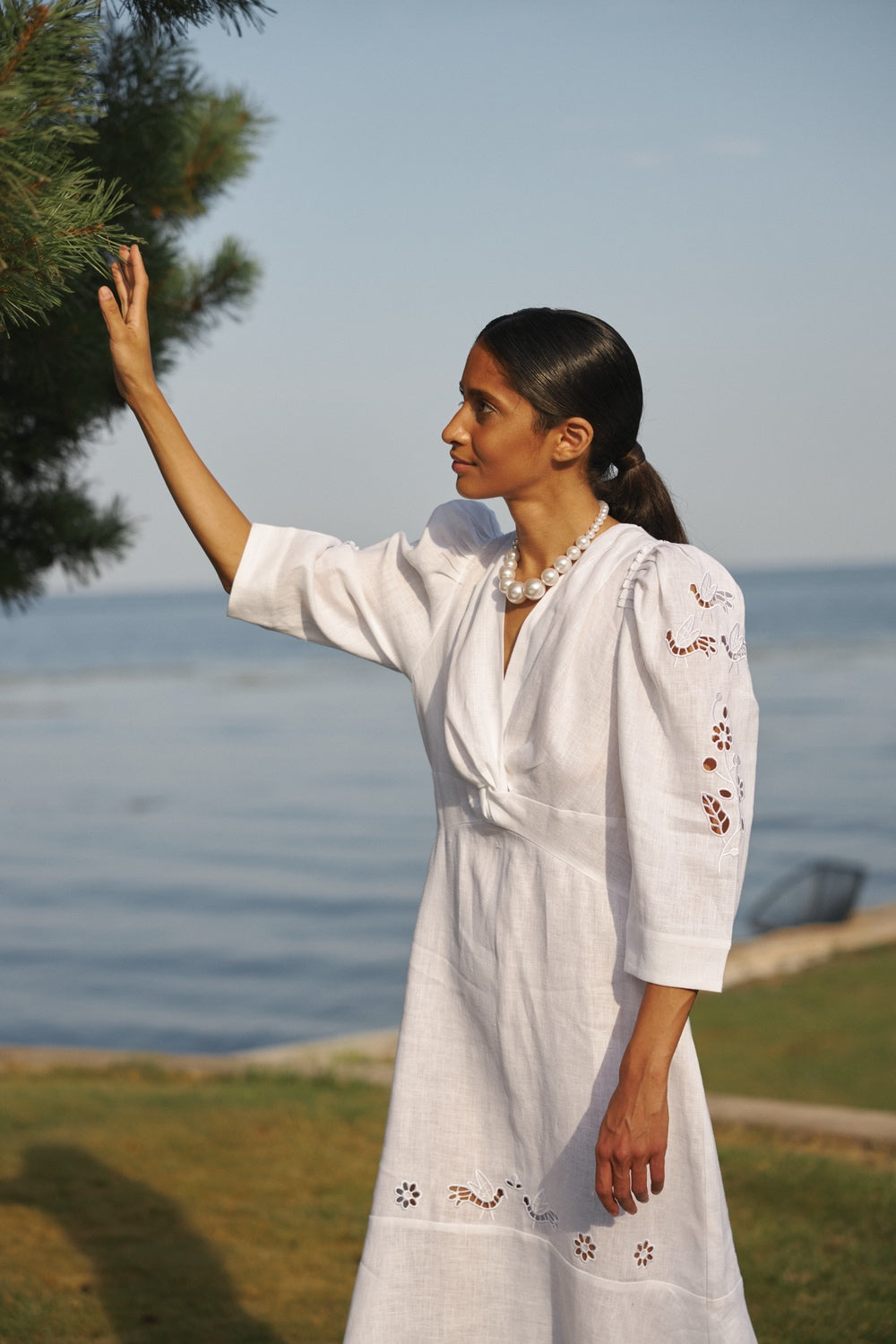 "Tree of love" white midi dress FOBERINI