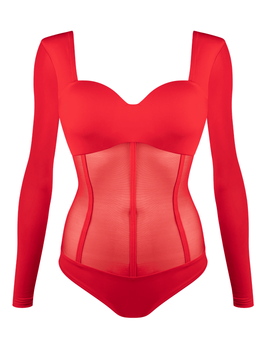 Body Corset Red Long Sleeves FOX LINGERIE