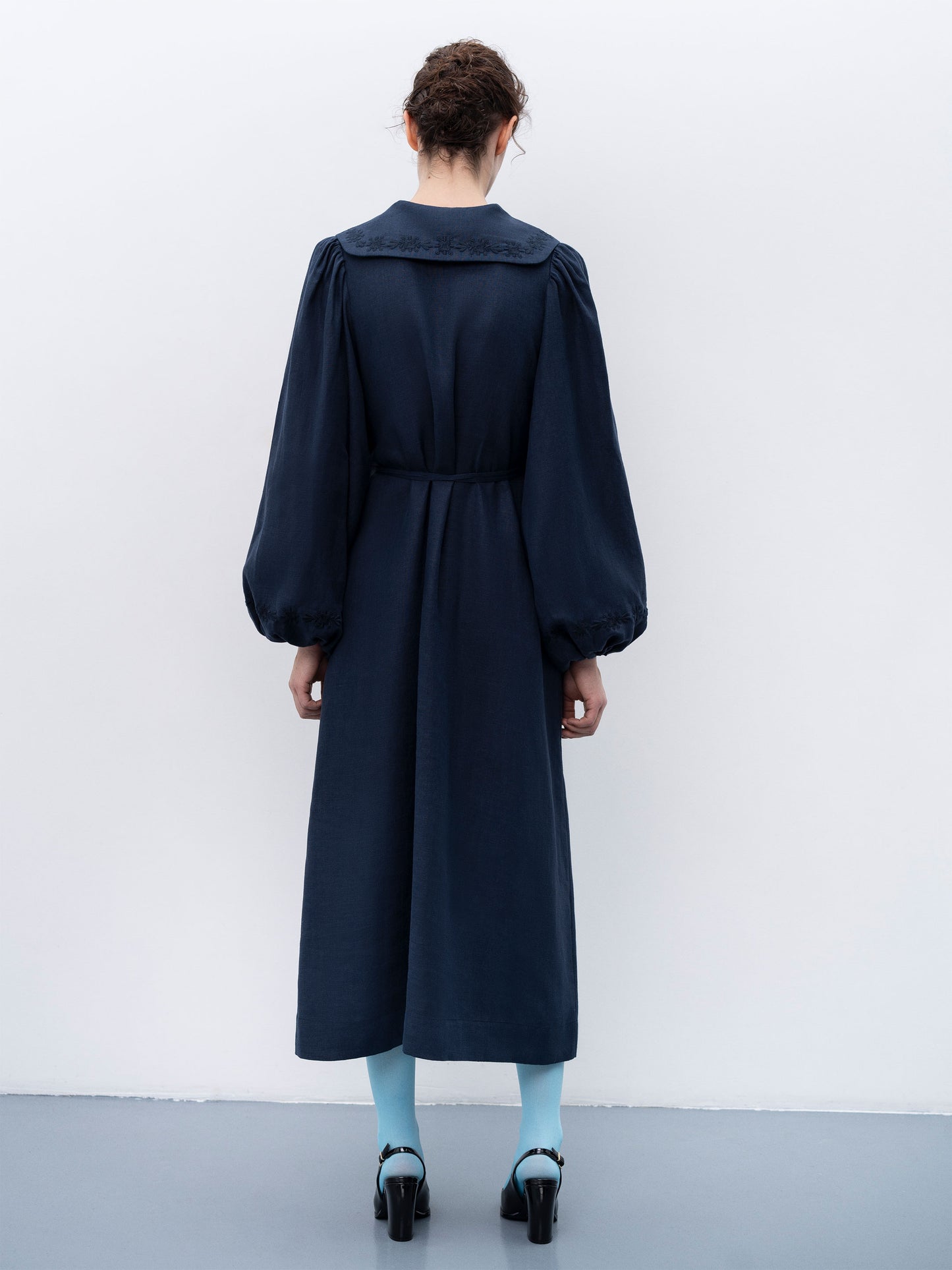 Linen dress with embroidery Pervotsvit Blue ETNODIM