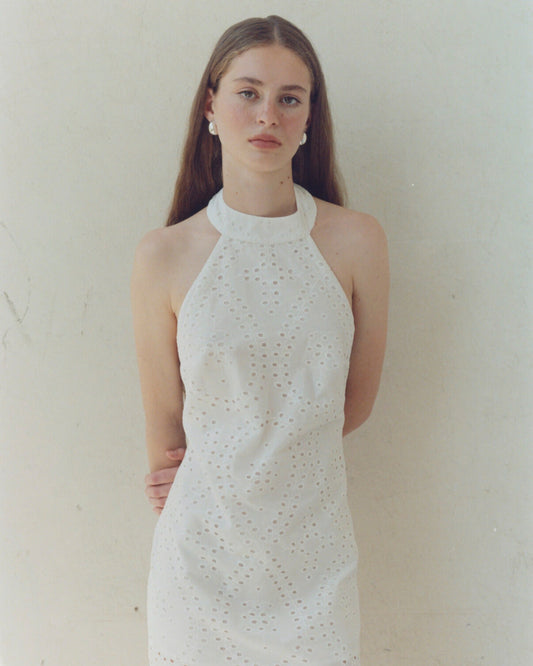 Ivory mini dress with an open back NOVITSKA