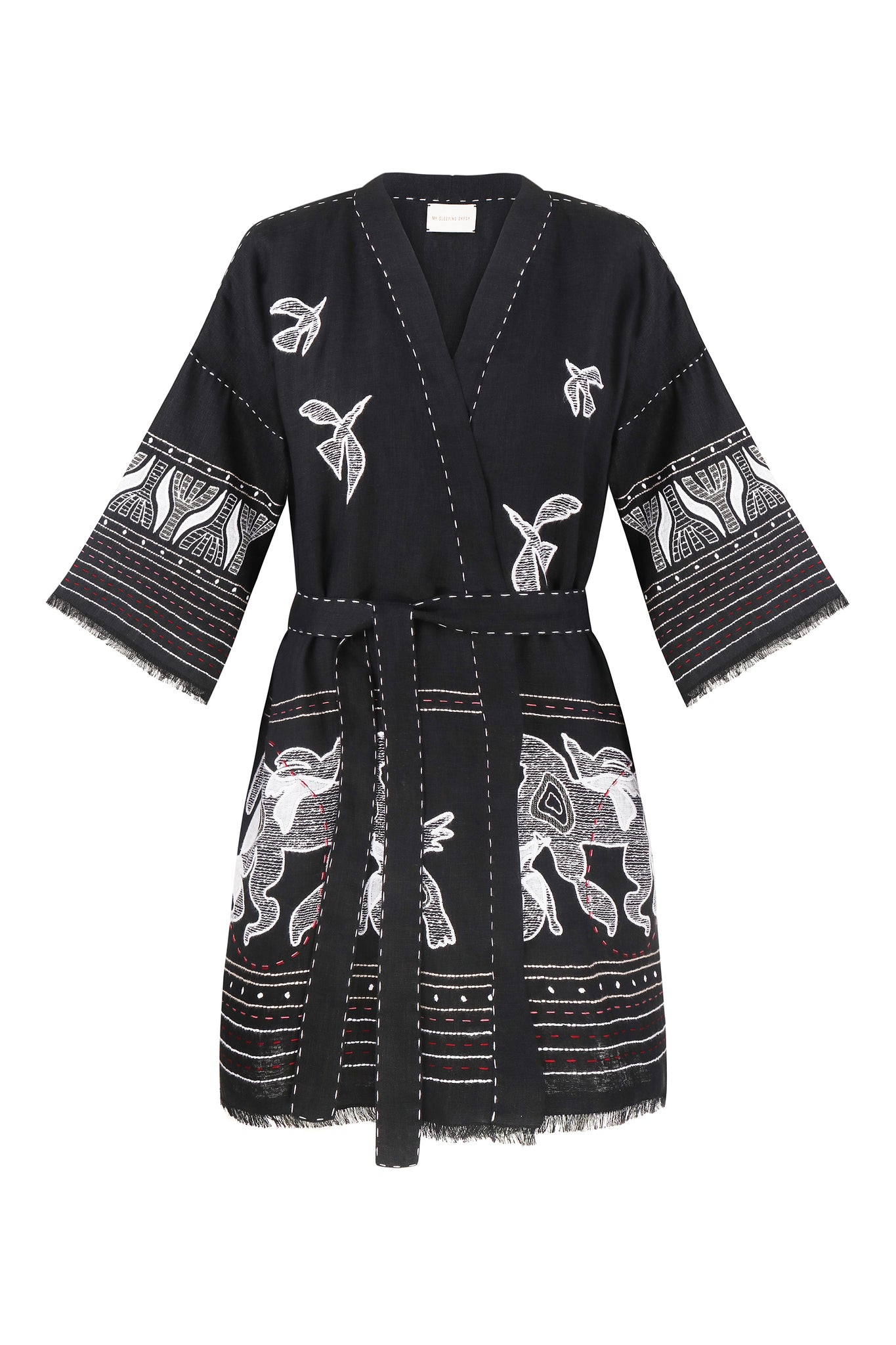 Animal realm short Kimono in Black My Sleeping Gypsy