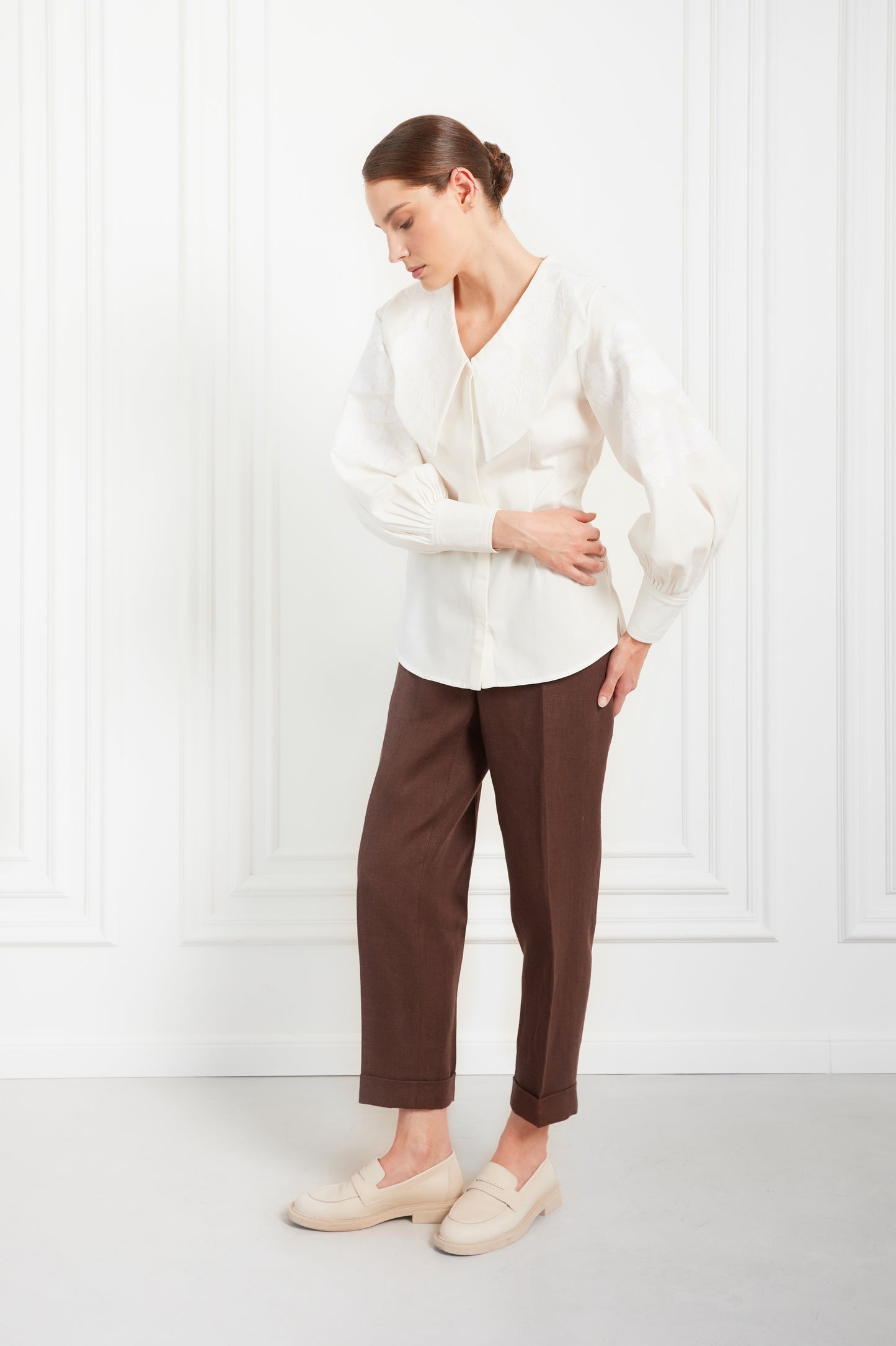 "Embroidery history" white blouse withwhitel embroidery  FOBERINI