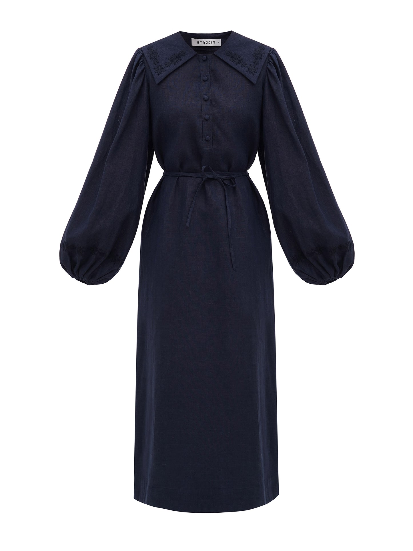 Linen dress with embroidery Pervotsvit Blue ETNODIM