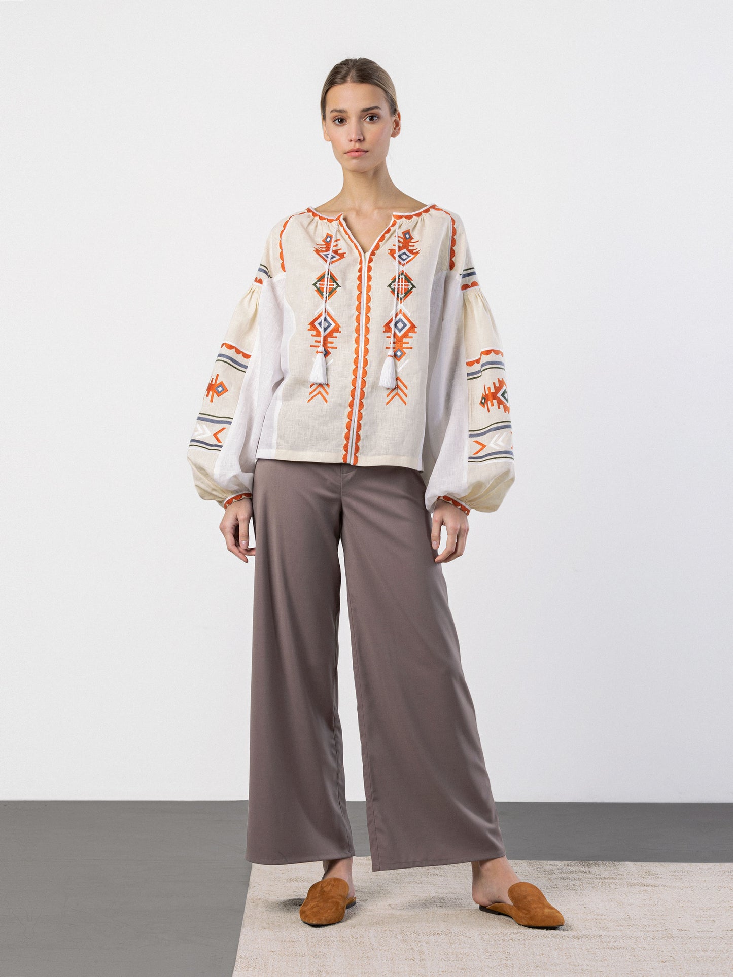 Linen embroidered shirt in boho style Pole ETNODIM