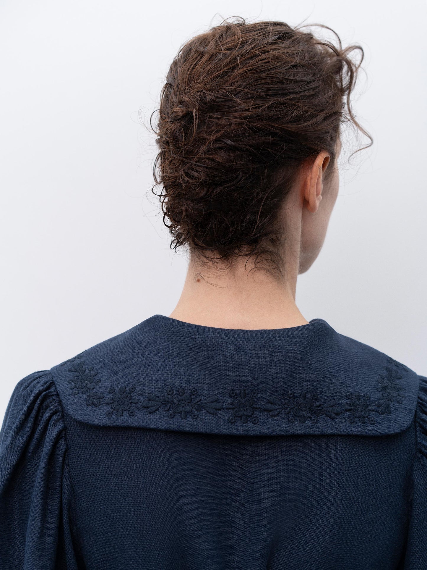 Linen dress with embroidery Pervotsvit Blue ETNODIM