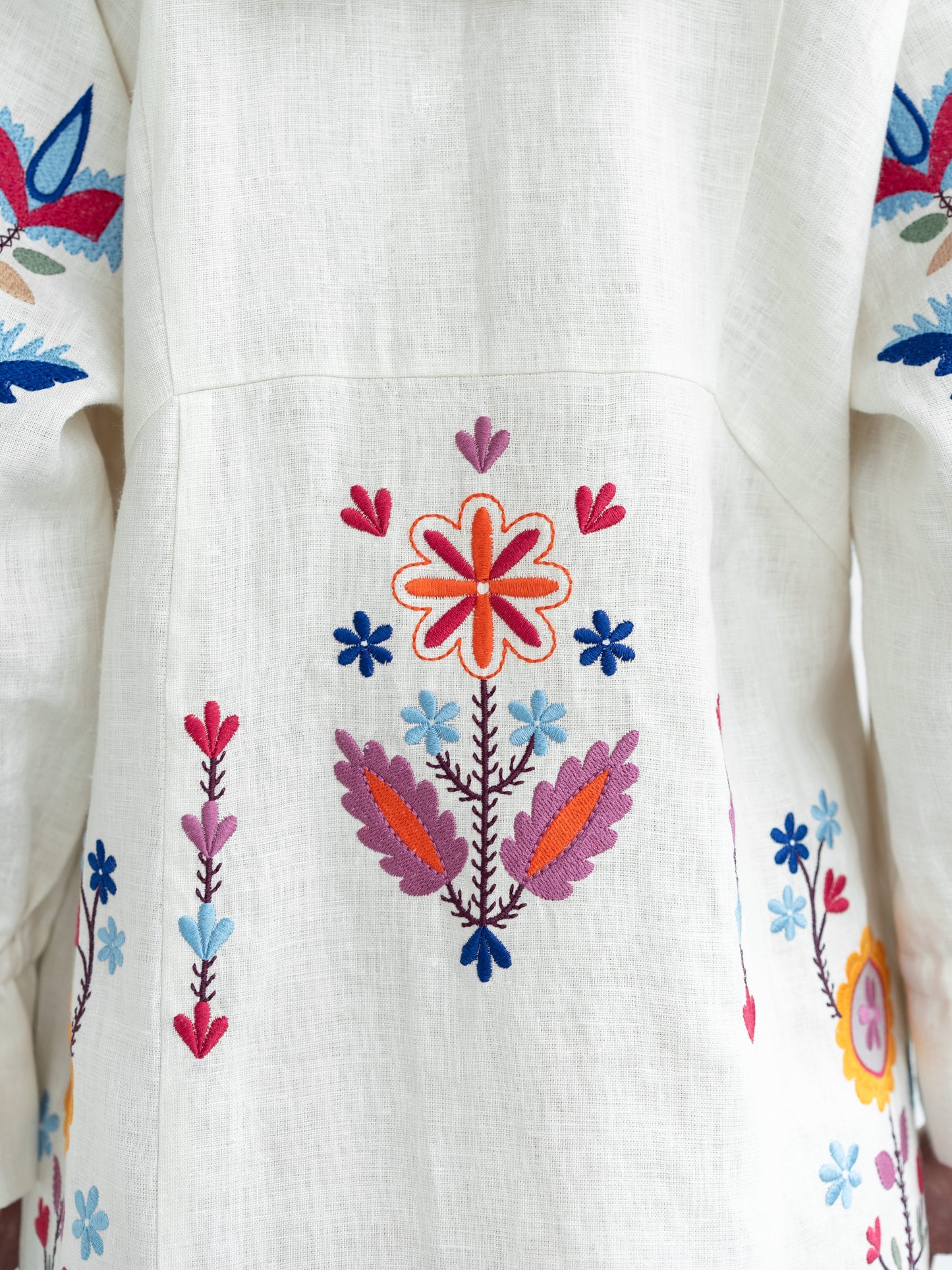 White linen dress with floral embroidery Sobachko ETNODIM
