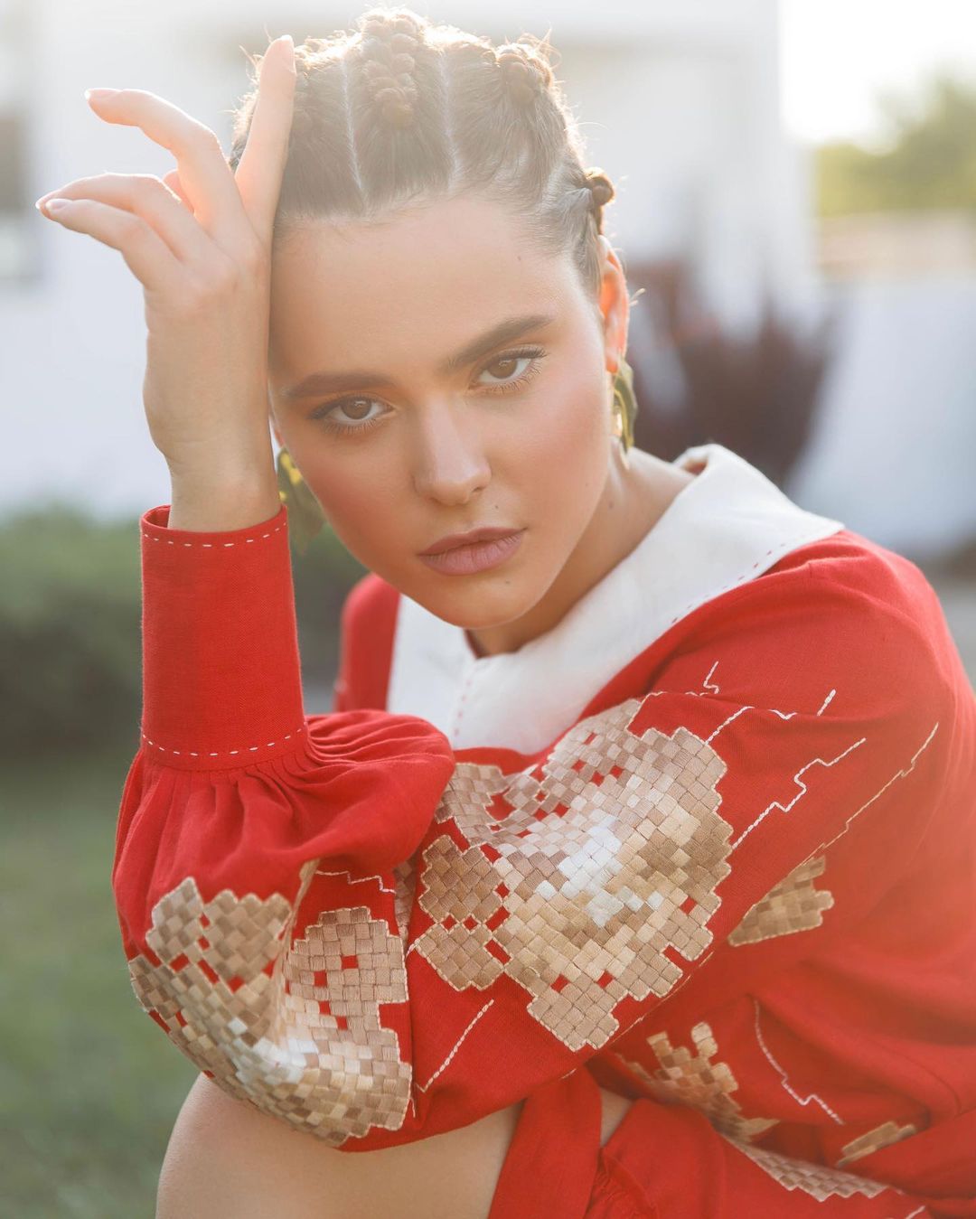 Adele Red Dress with a collar FOBERINI