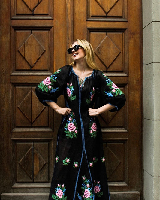 Evelina Black Maxi Dress FOBERINI