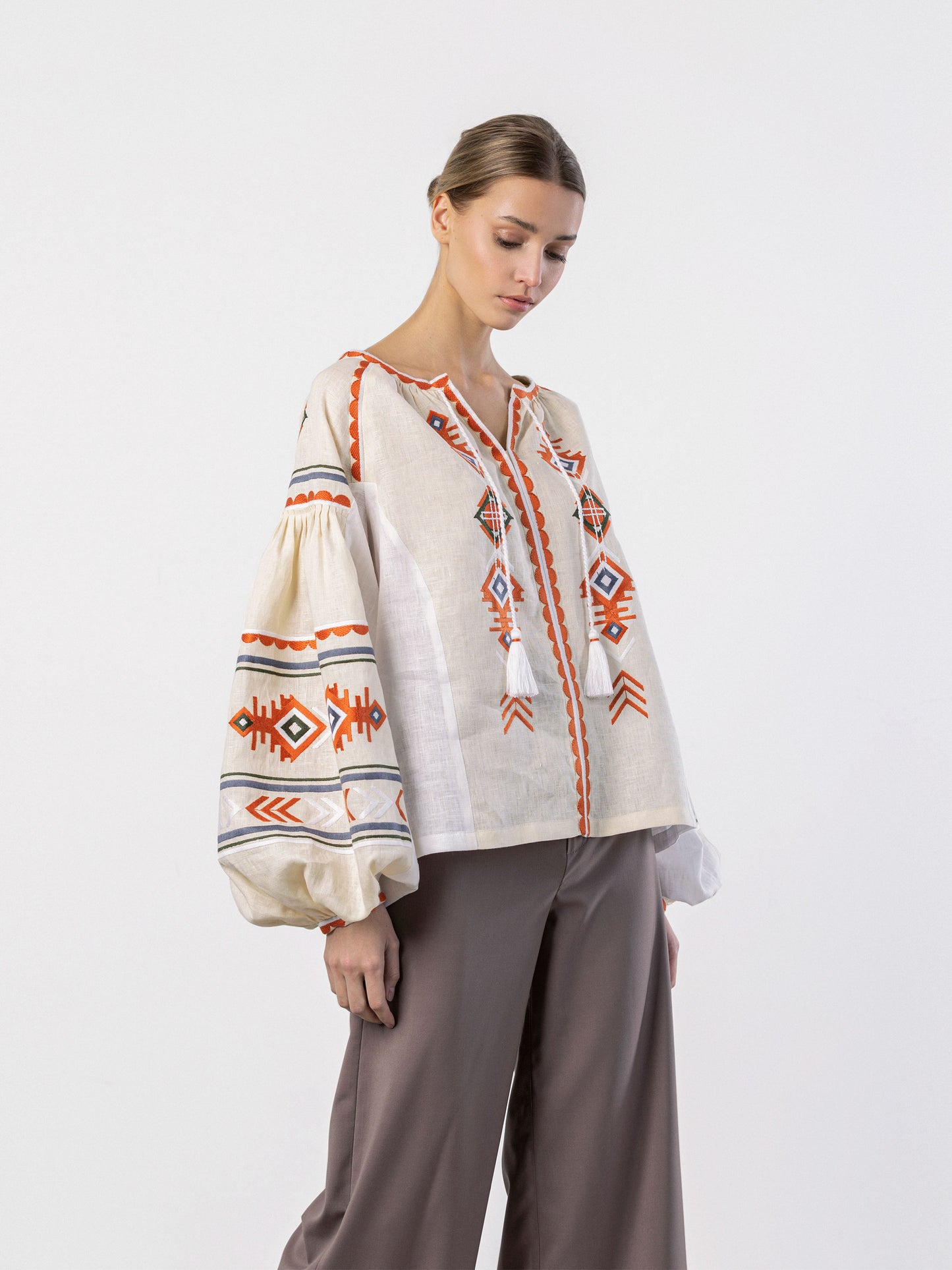 Linen embroidered shirt in boho style Pole ETNODIM