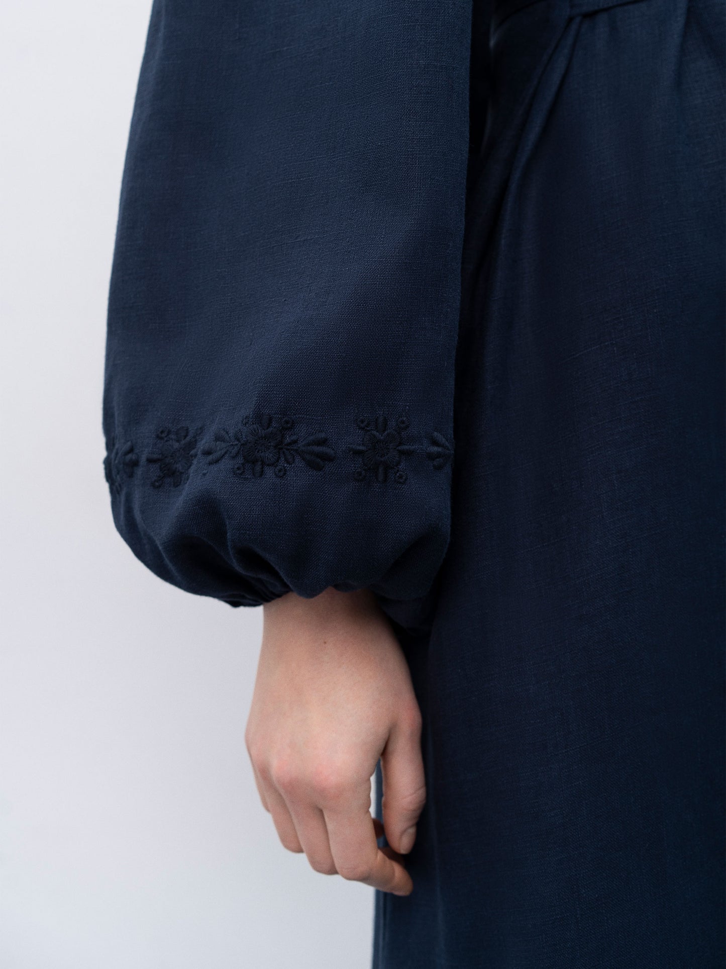 Linen dress with embroidery Pervotsvit Blue ETNODIM