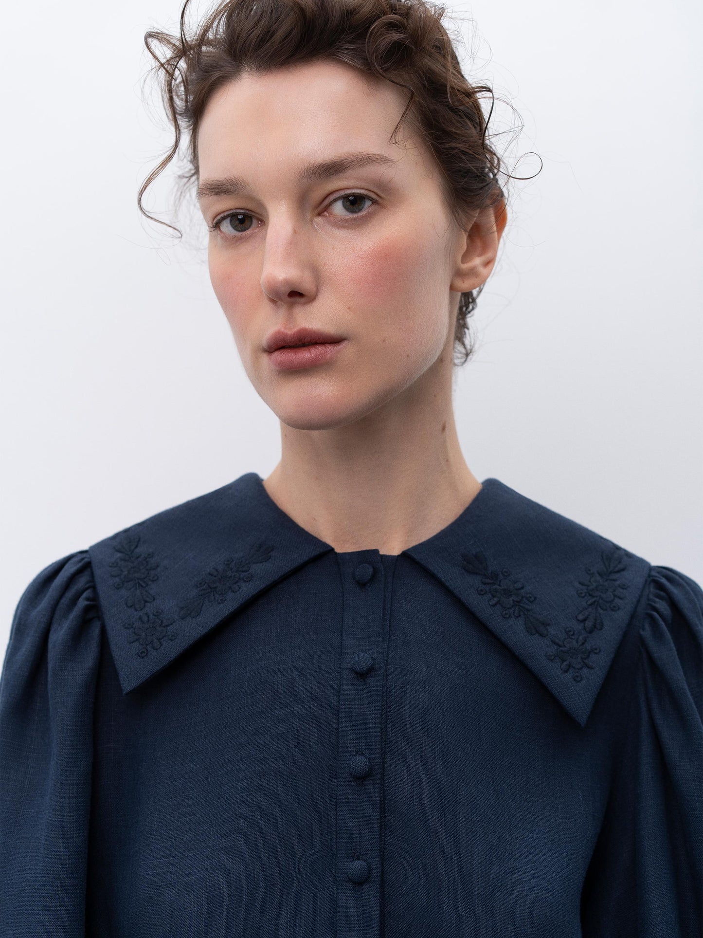 Linen dress with embroidery Pervotsvit Blue ETNODIM