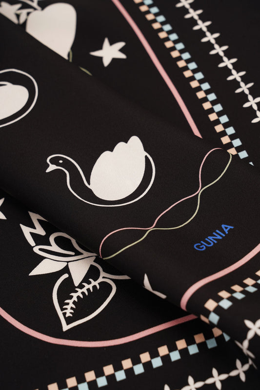 Lybid Silk Headscarf In Black 85cm GUNIA PROJECT