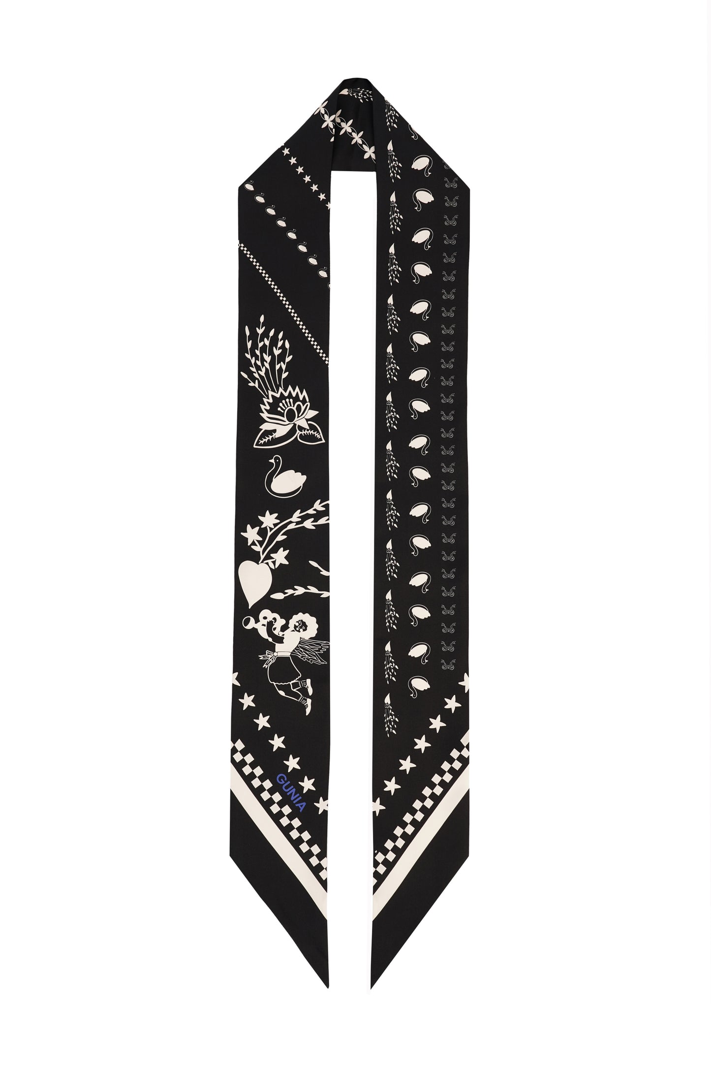 Monochrome Long Silk Headscarf GUNIA PROJECT