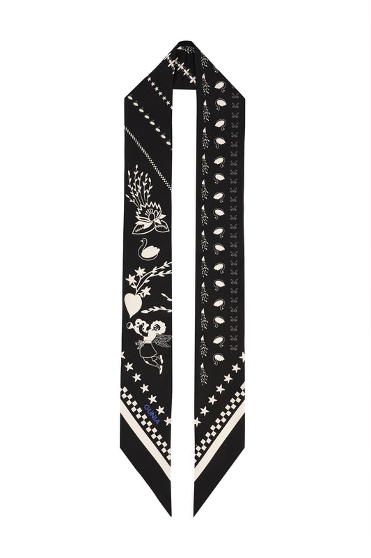 Monochrome Long Silk Headscarf GUNIA PROJECT