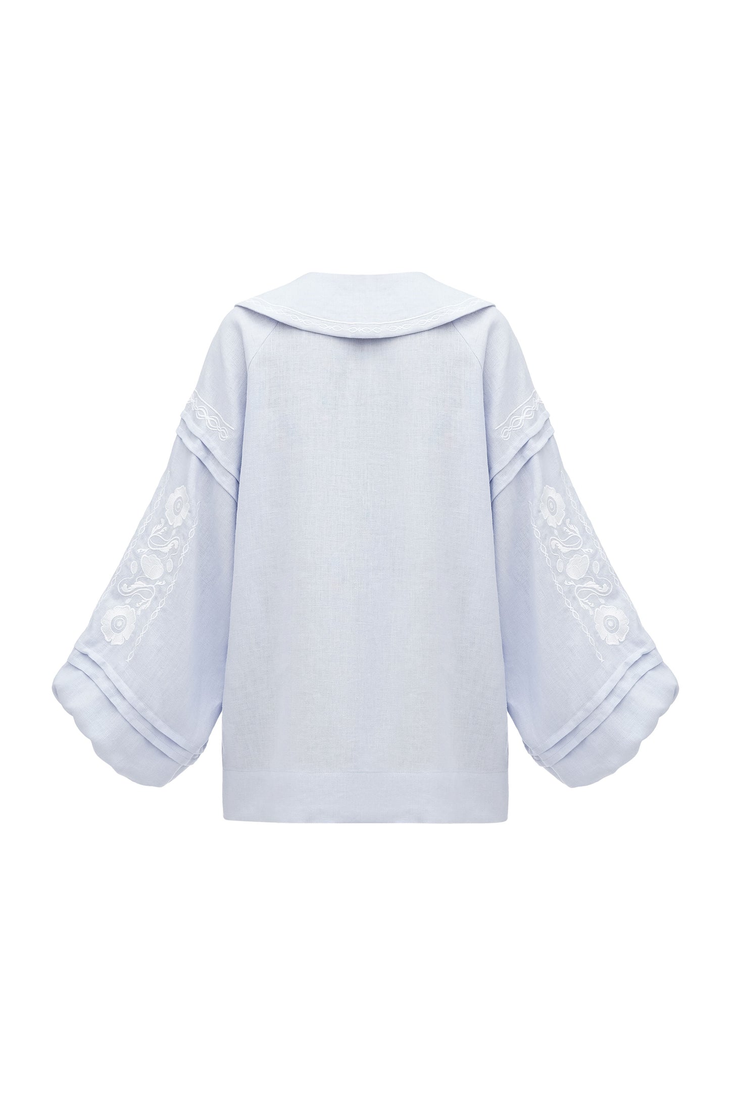 Soft blue shirt with white embroidery Dnipryana ETNODIM