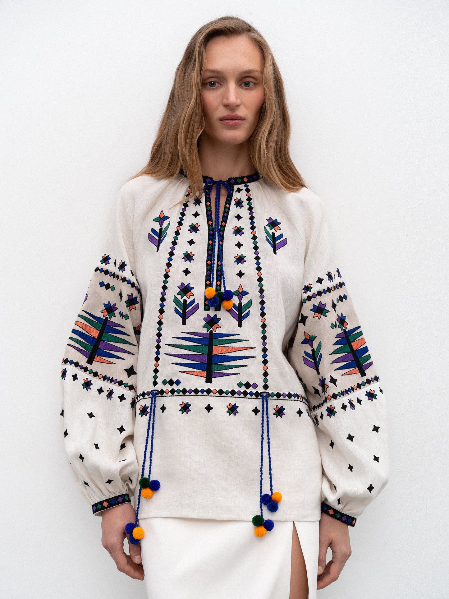 Women's embroidered shirt with geometric embroidery Melanka ETNODIM
