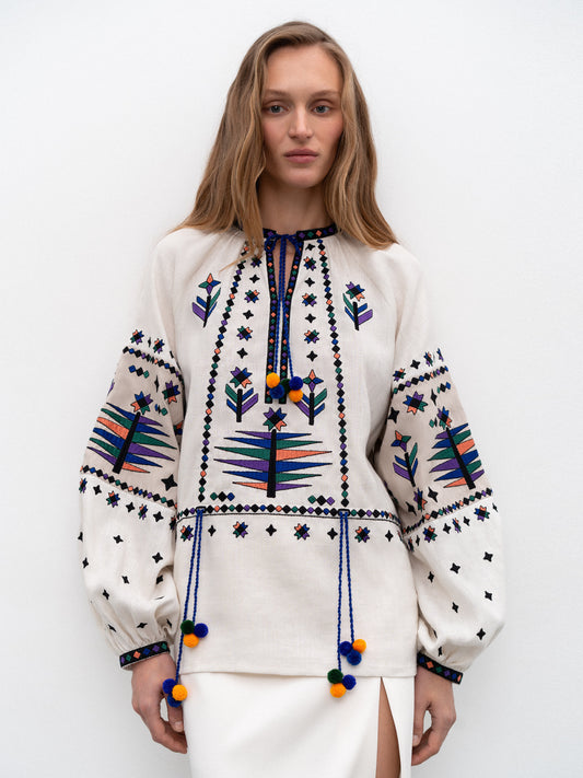 Women's embroidered shirt with geometric embroidery Melanka ETNODIM