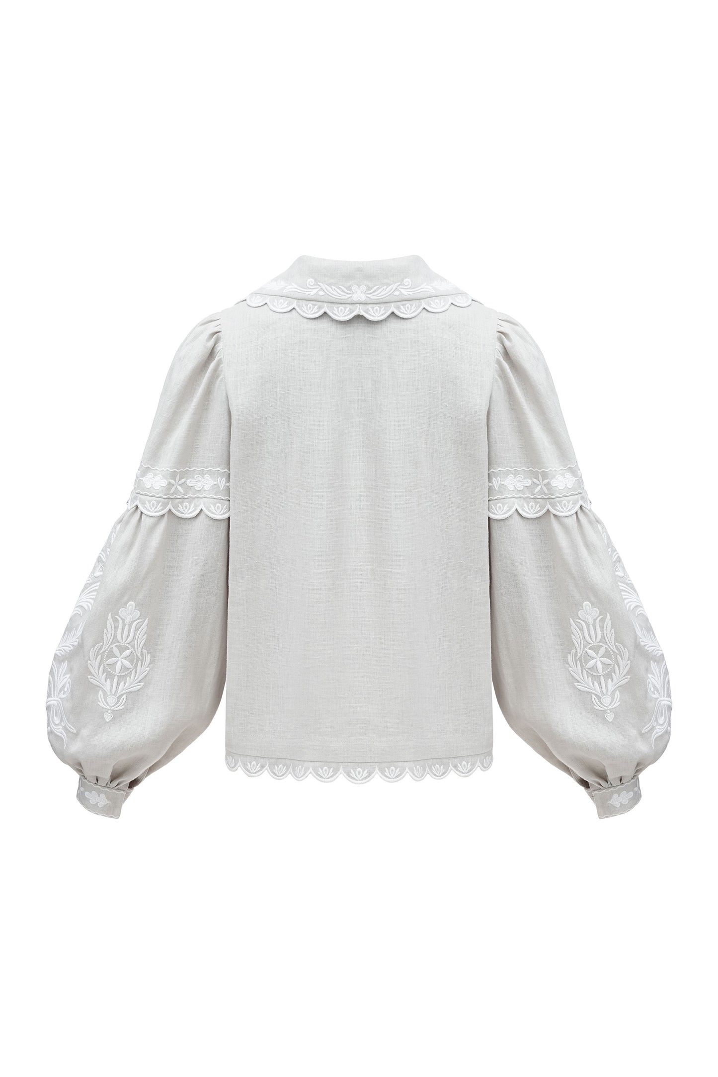 Gray linen blouse with white embroidery Meadow ETNODIM