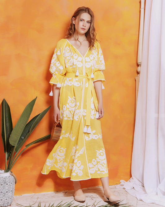 Kiss Of The Sun Yellow Maxi Dress FOBERINI