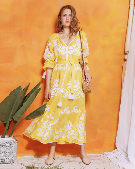 Kiss Of The Sun Yellow Maxi Dress FOBERINI