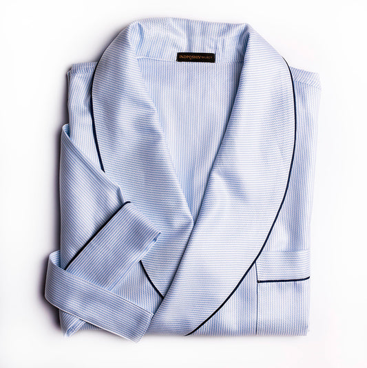 Blue cotton robe with belt and a blue edging INDPOSHIV HOME