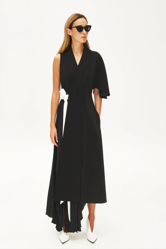 Black pleated side dress VALERY KOVALSKA