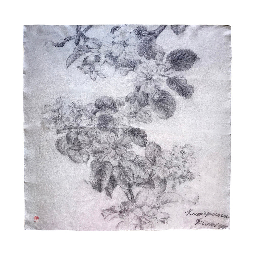 Silk Square Scarf Apple Tree Branch Sketch OLIZ
