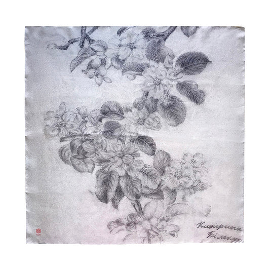 Silk Square Scarf Apple Tree Branch Sketch OLIZ