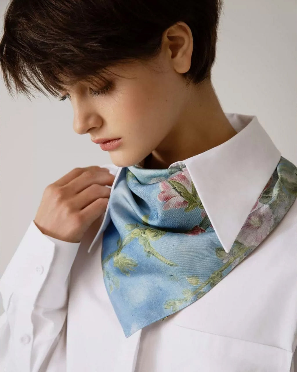 Silk Square Scarf Flowers Behind The Fence OLIZ