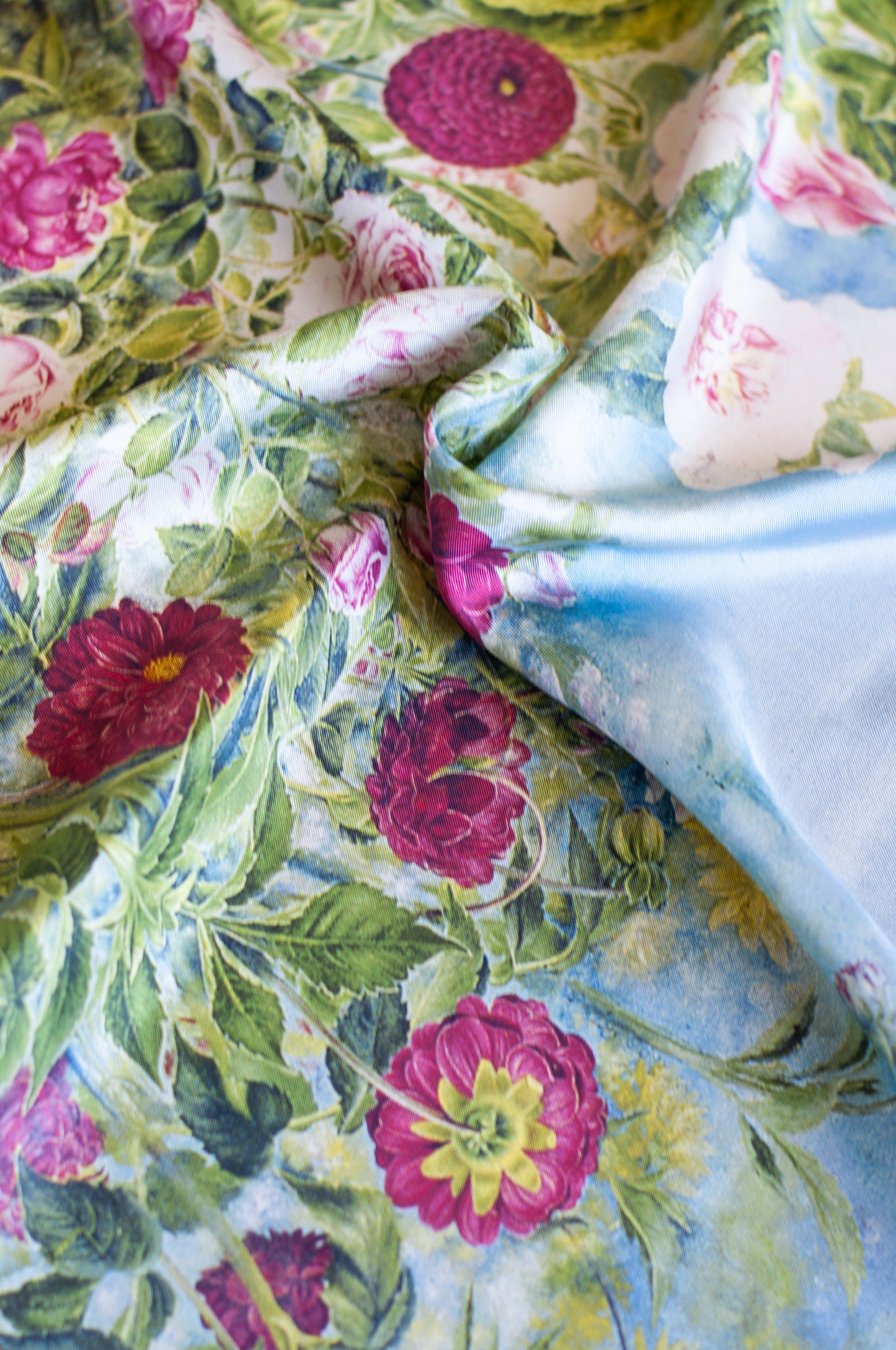 Silk Square Scarf Flowers Behind The Fence OLIZ