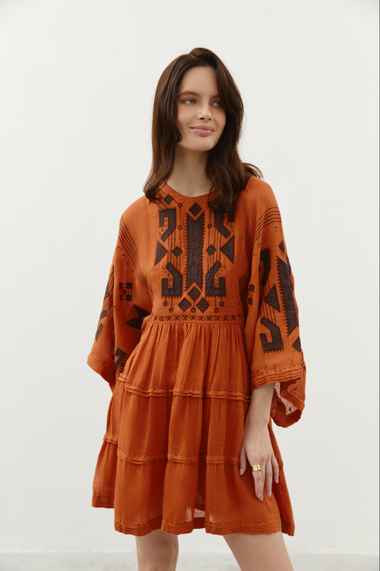 BRAILLE SHORT DRESS IN ORANGE My Sleeping Gypsy