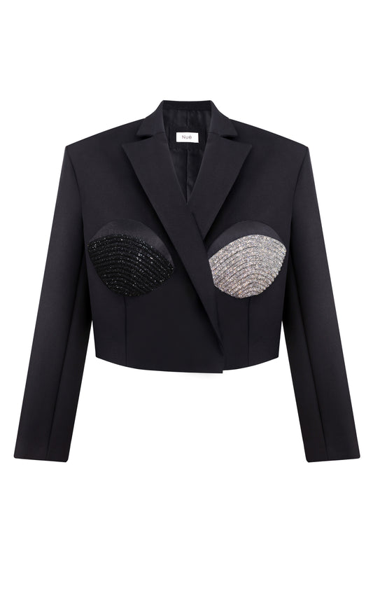 CROPPED OVERSIZED SPIRAL BLAZER Black/Combo NUÉ