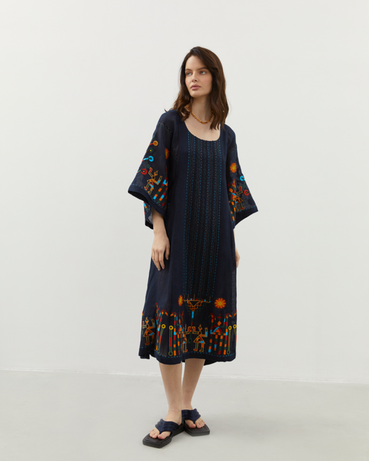 RAIN PRAYER MIDI DRESS IN NAVY BLUE My Sleeping Gypsy