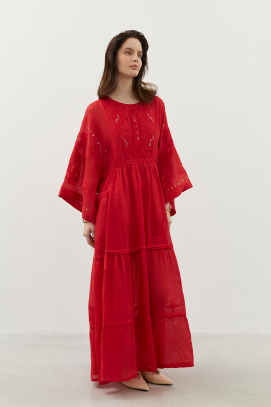 BRAILLE LONG DRESS IN RED My Sleeping Gypsy