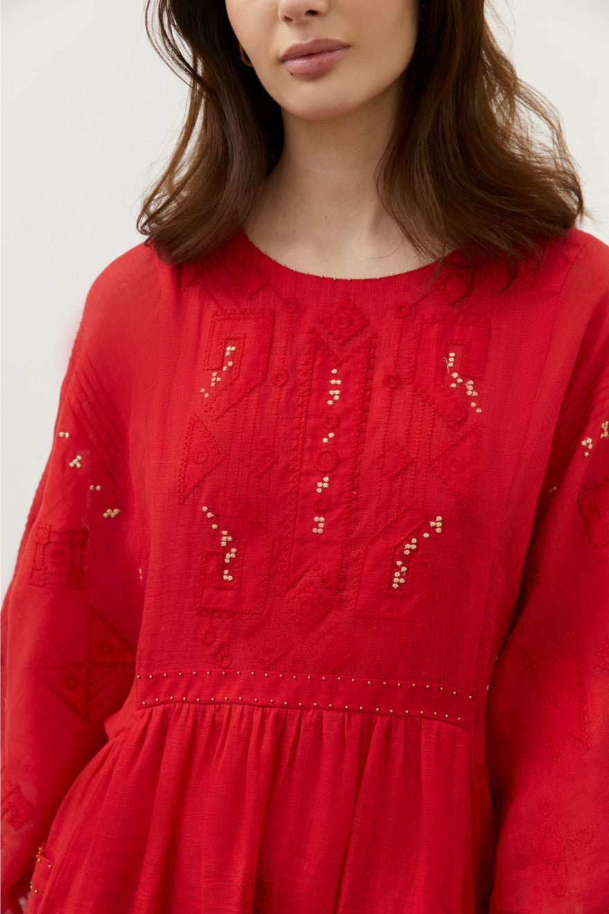 BRAILLE LONG DRESS IN RED My Sleeping Gypsy