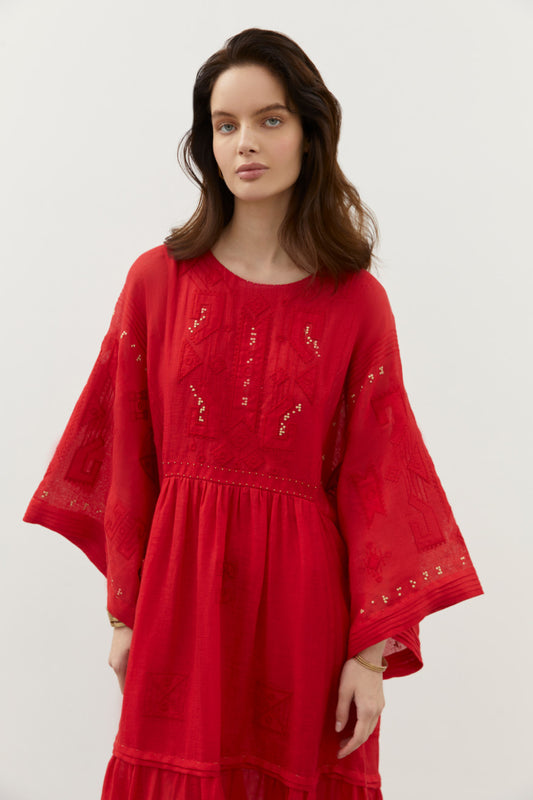 BRAILLE LONG DRESS IN RED My Sleeping Gypsy