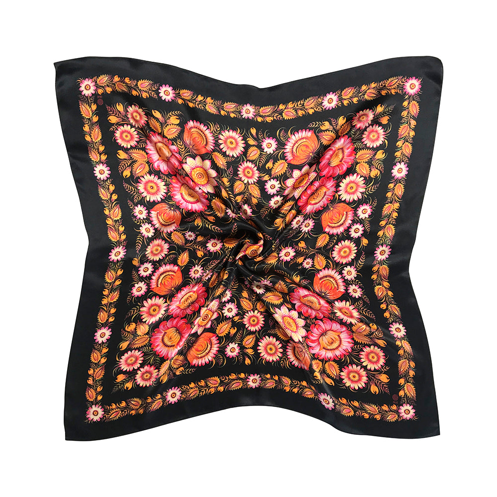 Silk Square Scarf Black Gold OLIZ