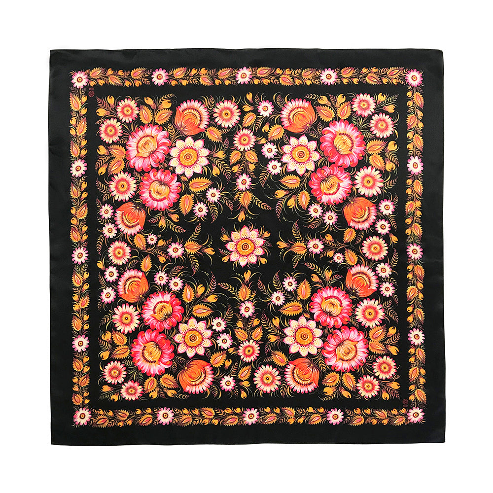 Silk Square Scarf Black Gold OLIZ