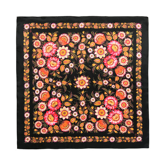 Silk Square Scarf Black Gold OLIZ