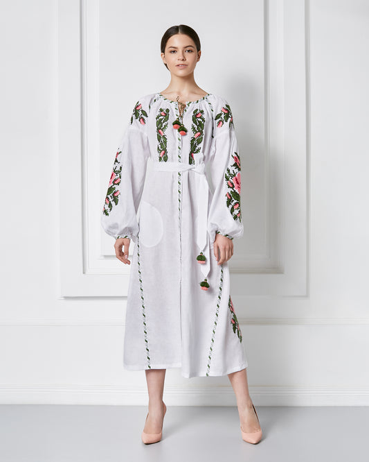 Claire Chic White Midi Dress FOBERINI