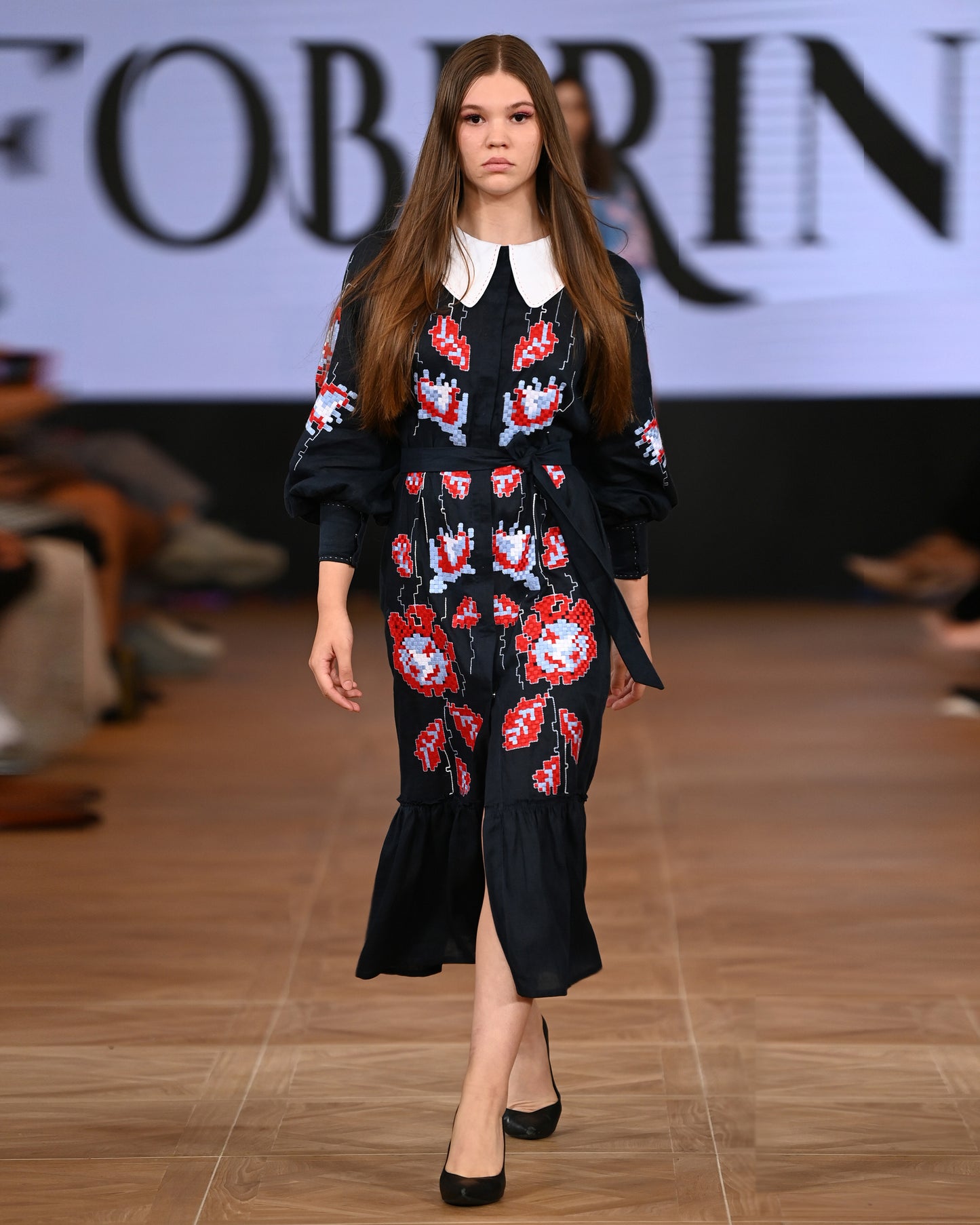 Adele Blue Dress with a collar FOBERINI