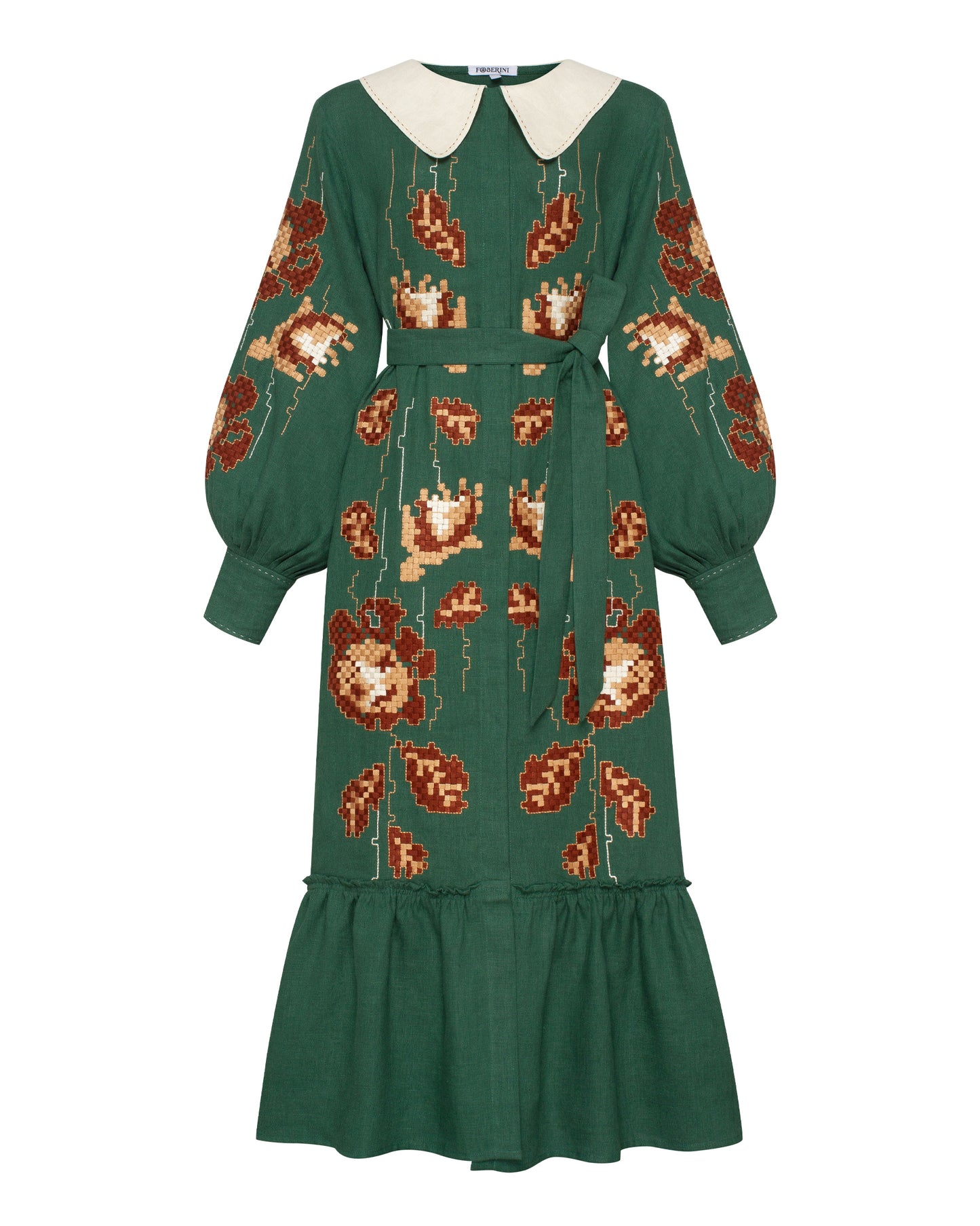 Adele Green Dress with a collar FOBERINI