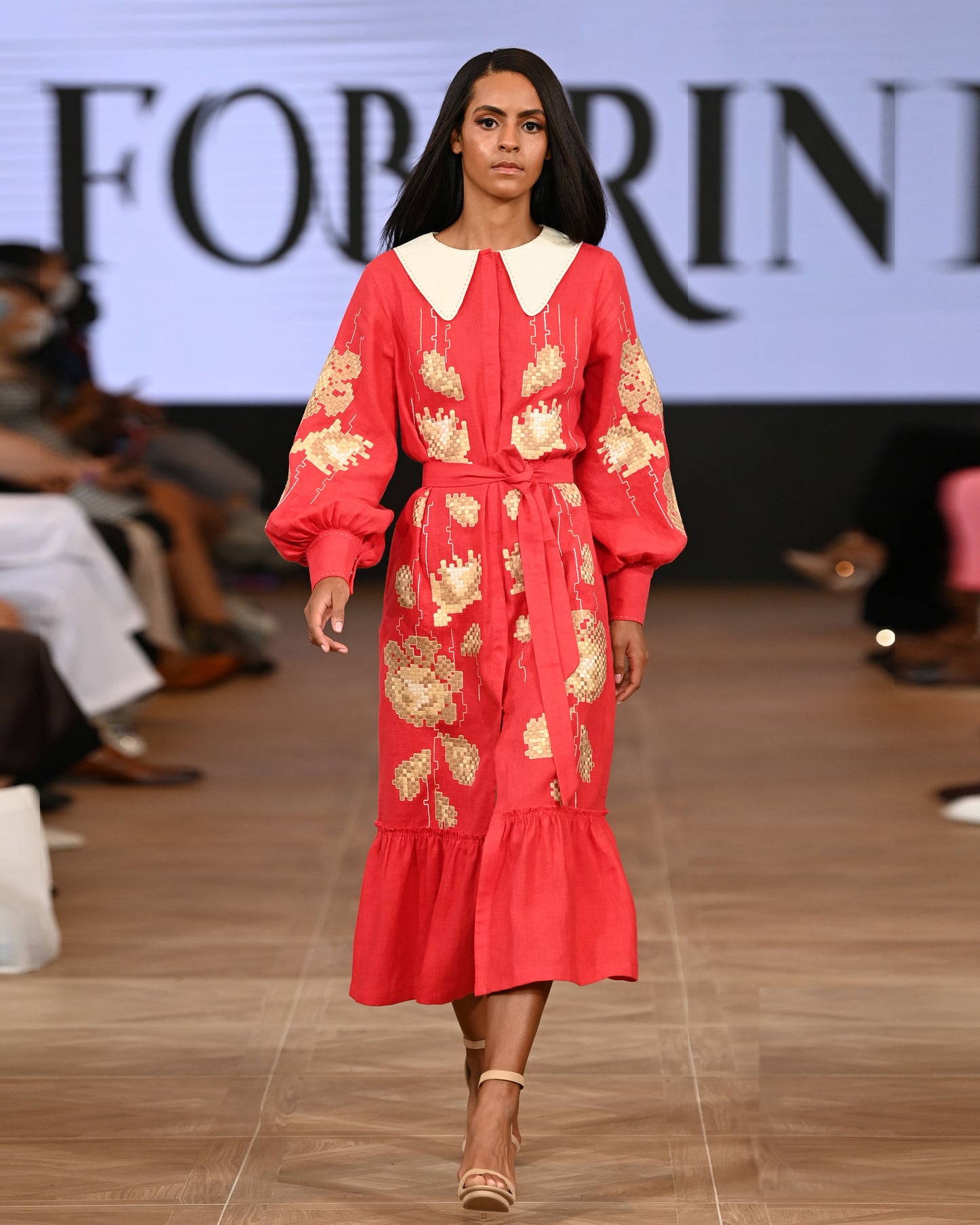 Adele Red Dress with a collar FOBERINI