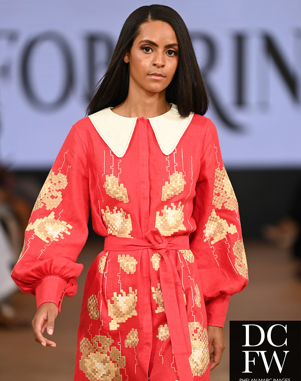 Adele Red Dress with a collar FOBERINI